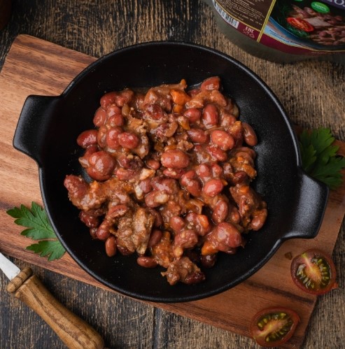 Консервы мясорастительные стерилизованные "Свинина с фасолью"