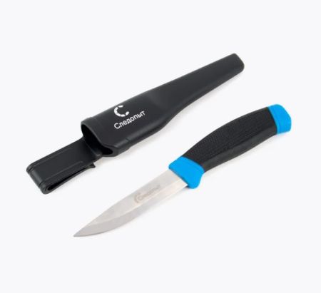 Нож Следопыт раздел.универ.прорезиненная ручка 100мм в чехле